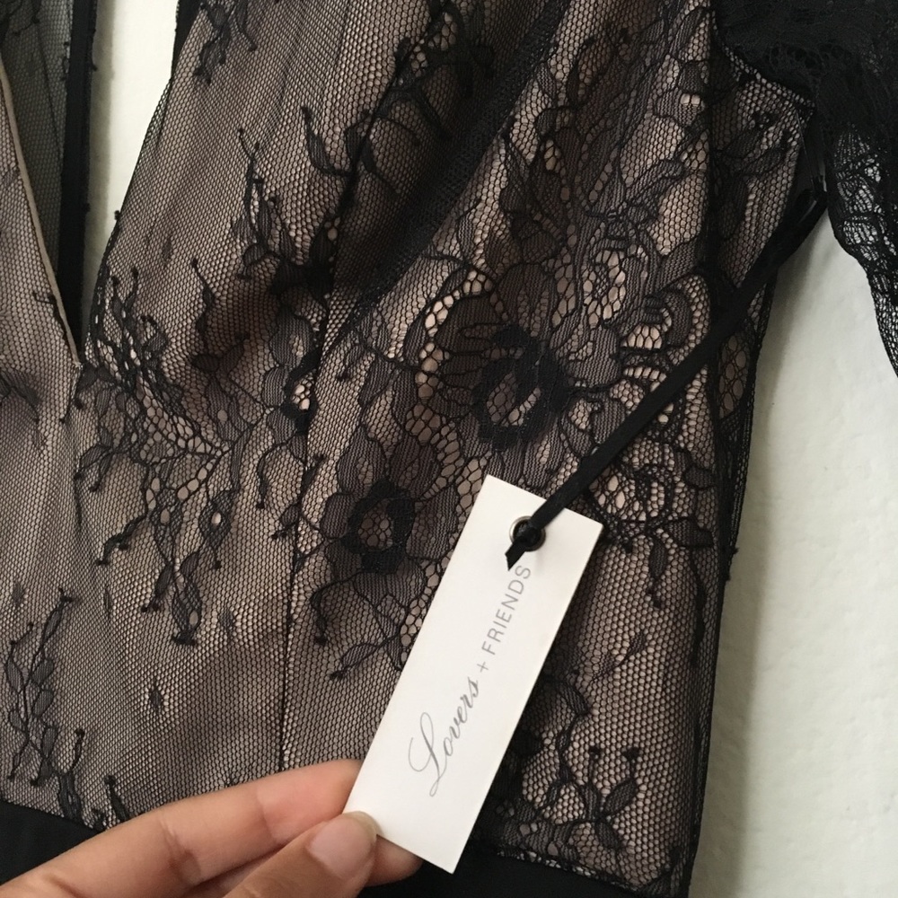 LOVERS & FRIENDS Black lace & silk gown